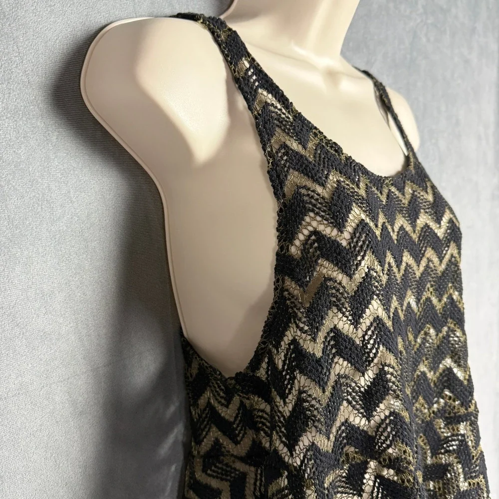 Free People Black Olive‎ Green Geo Crochet Knit Sheer Mini Tank Party Dress XS